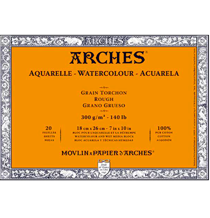 Arches Aquarelle Torchon блок бумаги для акварели из хлопка 18х26см / 20 листов / 300 гм (крупнозернистая) купить в художественном магазине ArtCraft.Space с доставкой по РФ и СНГ