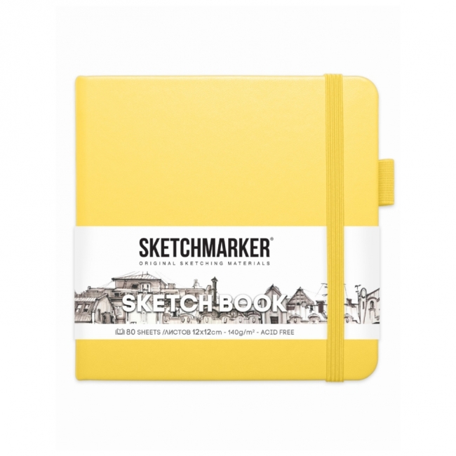 Блокнот для зарисовок Sketchmarker 140г/кв.м 12*12см 80л твердая обложка Лимонный Блокнот для зарисовок Sketchmarker 140г/кв.м 12*12см 80л твердая обложка Лимонный