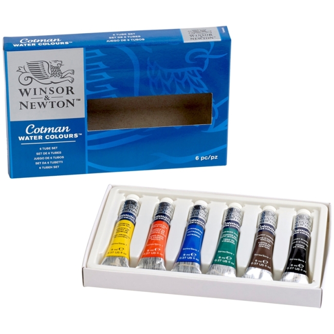 Акварель Winsor&Newton "Cotman" для начинающих, 6цв, 8мл, туба, картон. коробка