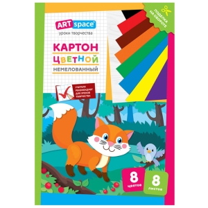 Картон цветной А4, ArtSpace, 8л., 8цв., немелованный, в папке, "Лисичка" Картон цветной А4, ArtSpace, 8л., 8цв., немелованный, в папке, "Лисичка"