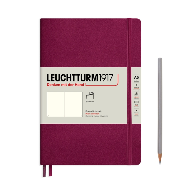 Блокнот Leuchtturm1917 Classic A5 (14.5x21см.) 80г/м2 - 123 стр. нелинованный, мягкая обложка, цвет: Красный Портвейн
