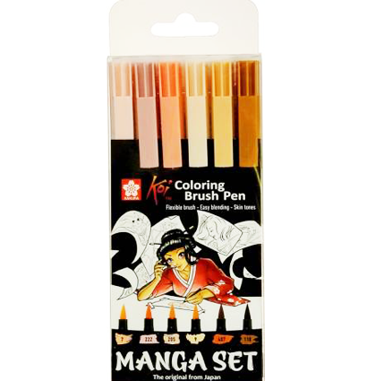 Набор акварельных маркеров с кистью Sakura Koi Coloring Brush Pen Манга 6 цветов в кейсе купить в магазине ArtCraft.Space