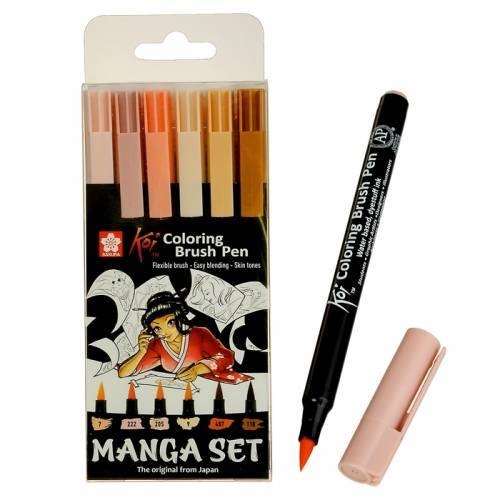 Набор акварельных маркеров с кистью Sakura Koi Coloring Brush Pen Манга 6 цветов в кейсе купить в магазине ArtCraft.Space