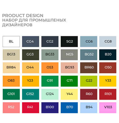 Набор маркеров Скетчмаркер / Sketchmarker "Product Design - Промышленный дизайн" 36 цветов в сумке купить в магазине маркеров для рисования ArtCraft.Space с доставкой по РФ и СНГ