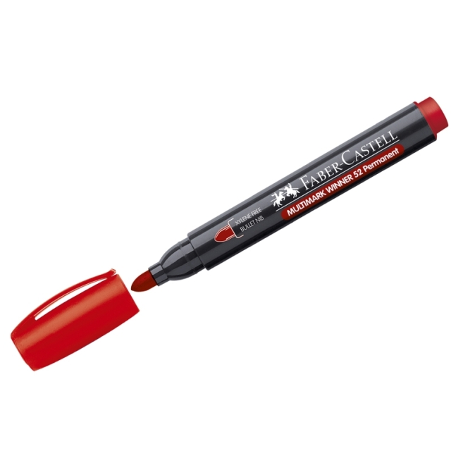 Маркер перманентный Faber-Castell "Multimark Winner 52" красный, пулевидный, 2,8мм
