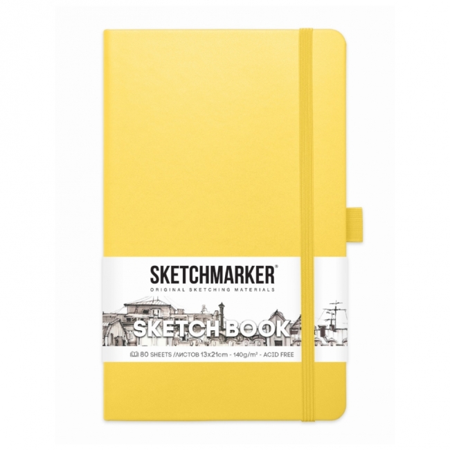 Блокнот для зарисовок Sketchmarker 140г/кв.м 13*21см 80л твердая обложка  Лимонный