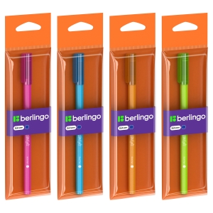 Ручка шариковая Berlingo "Starlight" синяя, 0,7мм, игольчатый стержень, корпус ассорти, пакет с европодвесом