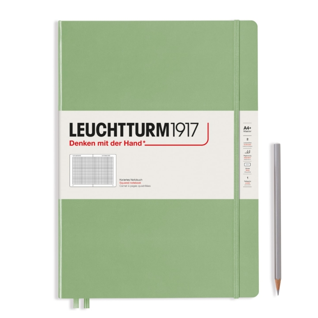 Блокнот Leuchtturm1917 Master Slim A4+ (22.5x31.5см.), 100г/м2 - 123 стр. в клетку, твердая обложка, цвет: Шалфей
