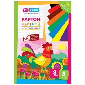 Картон цветной А4, ArtSpace, 8л., 8цв., немелованный, в папке, "Петушок" Картон цветной А4, ArtSpace, 8л., 8цв., немелованный, в папке, "Петушок"
