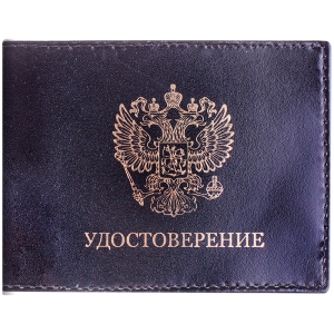 Обложка для удостоверения OfficeSpace черная, кожа тип 2, тиснение "Герб"