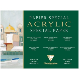Бумага для акрила 10л. 240*300мм Clairefontaine "Acrylic", 360г/м2, склейка по 4-м сторонам