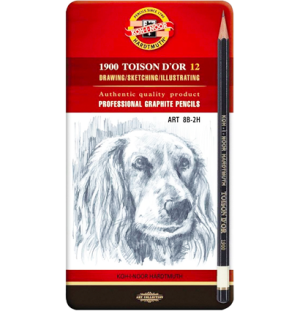 Набор карандашей ч/г Koh-I-Noor "Toison D'or", 12шт., 8B-2H, заточен., метал. пенал