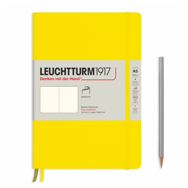 Блокнот Leuchtturm1917 Classic A5 (14.5x21см.) 80г/м2 - 123 стр. нелинованный, мягкая обложка, цвет: Лимонный