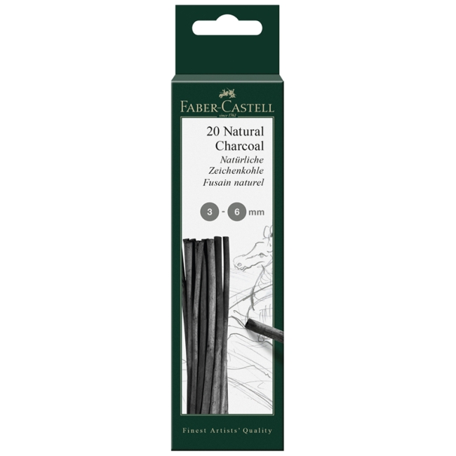 Уголь натуральный Faber-Castell "Pitt", u 3-6мм, круглый, 20шт., картон. упаковка