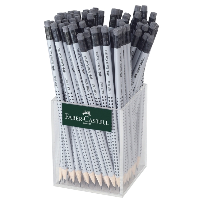 Карандаш ч/г Faber-Castell "Grip 2001" HB, с ластиком, трехгран., заточен., стакан
