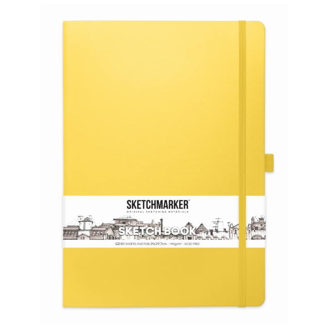Блокнот для зарисовок Sketchmarker 140г/кв.м 21*29.7см 80л твердая обложка Лимонный