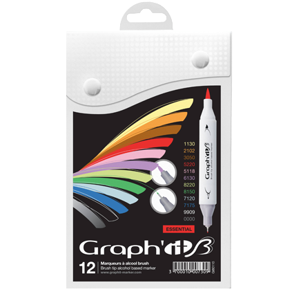 Набор маркеров для рисования Graph'it Brush 12 в фирменном кейсе (основные цвета) Графит маркеры с кистью купить в магазине ArtCraft.Space