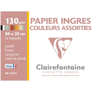 Бумага для пастели 12л. 240*320мм Clairefontaine "Ingres", 130г/м2, верже, ассорти