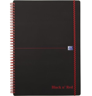 Блокнот OXFORD Black ’n’ Red A4 70л клетка двойная спираль фикс.резинка пластиковая обложка.,