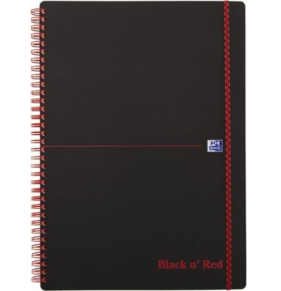 Блокнот OXFORD Black ’n’ Red A4 70л клетка двойная спираль фикс.резинка пластиковая обложка.,