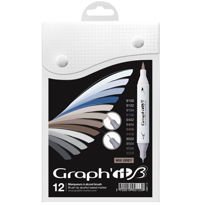 Набор серых маркеров для скетчей Graph'it Brush 12 в фирменном кейсе маркеры Графит купить в магазине ArtCraft.Space с доставкой по РФ и СНГ