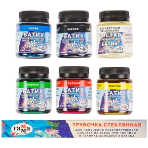 Краски по ткани Гамма "Батик-хобби", 05 цветов + резерв, 70мл, картон. упак.