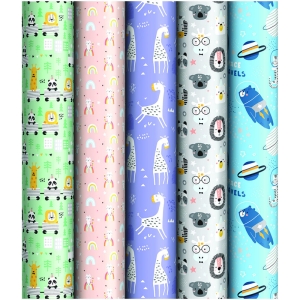 Упаковочная бумага глянц. 70*100см, ArtSpace "Забавные персонажи, 90г/м2, ассорти 5 дизайнов