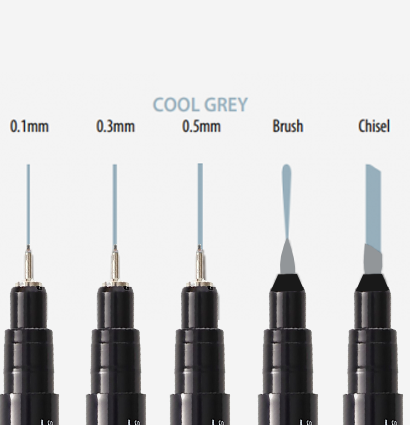 Набор серых линеров Touch Liner Cool Gray разной толщины + брашпен // 5 штук  купить в художественном магазине товаров для скетчинга ArtCraft.Space с доставкой по РФ и СНГ