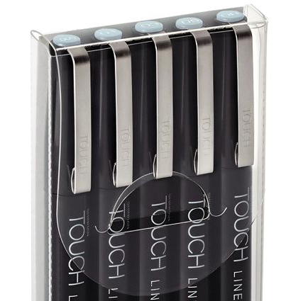 Набор серых линеров Touch Liner Cool Gray разной толщины + брашпен // 5 штук  купить в художественном магазине товаров для скетчинга ArtCraft.Space с доставкой по РФ и СНГ