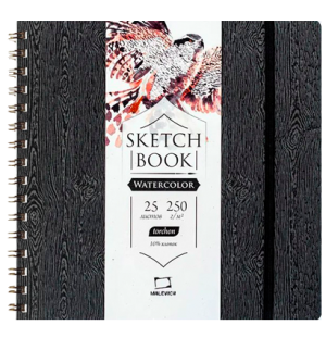 Скетчбук Малевичъ для акварели "Black wood", Torchon, 250 г/м, 21х21, 25л