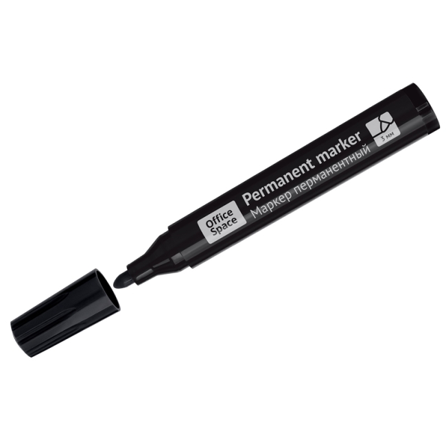 Маркер перманентный OfficeSpace "Contact" черный, пулевидный, без клипа, 3мм Маркер перманентный OfficeSpace "Contact" черный, пулевидный, без клипа, 3мм