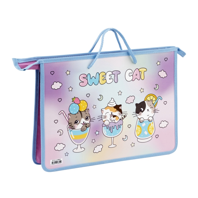 Папка с ручками А4 ArtSpace "Sweet cat", пластик, на молнии, 75мм