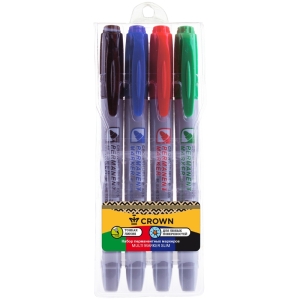 Набор перманентных маркеров Crown "Multi Marker Slim" 4цв., пулевидный, 2мм, чехол с европодвесом