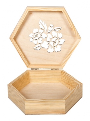 Заготовка для декорирования шкатулка шестиугольная Шиповник 22х19х7см,