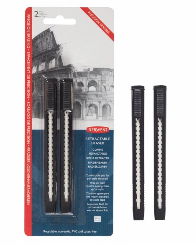 Ластик-ручка Derwent Retractable Eraser выдвижной набор 2 штуки в блистере купить в художественном магазине ArtCraft.Space с доставкой