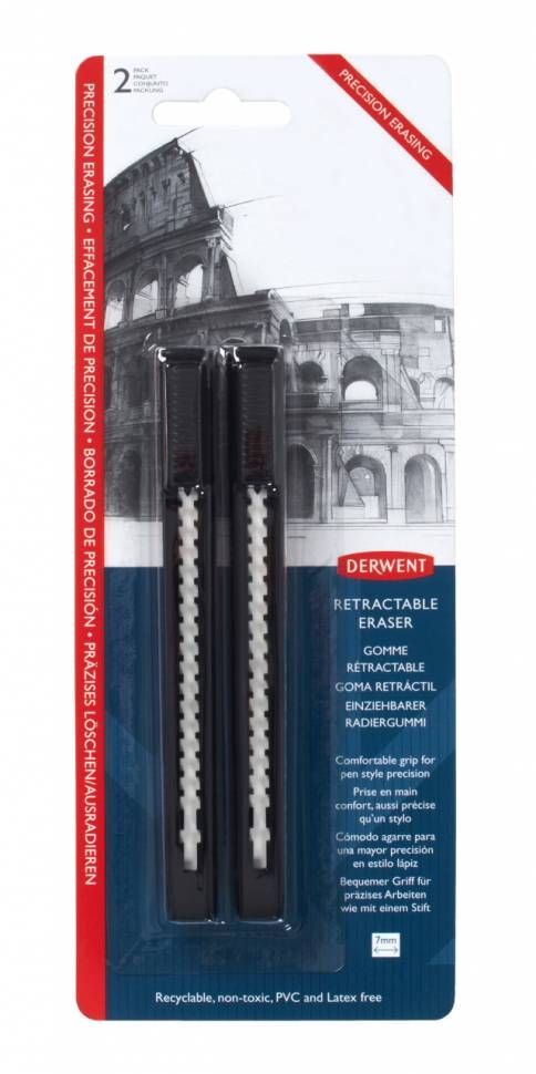 Ластик-ручка Derwent Retractable Eraser выдвижной набор 2 штуки в блистере купить в художественном магазине ArtCraft.Space с доставкой