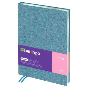 Ежедневник датированный 2024г., А5, 184л., кожзам, Berlingo "Metallic", сер. срез, голубой металлик