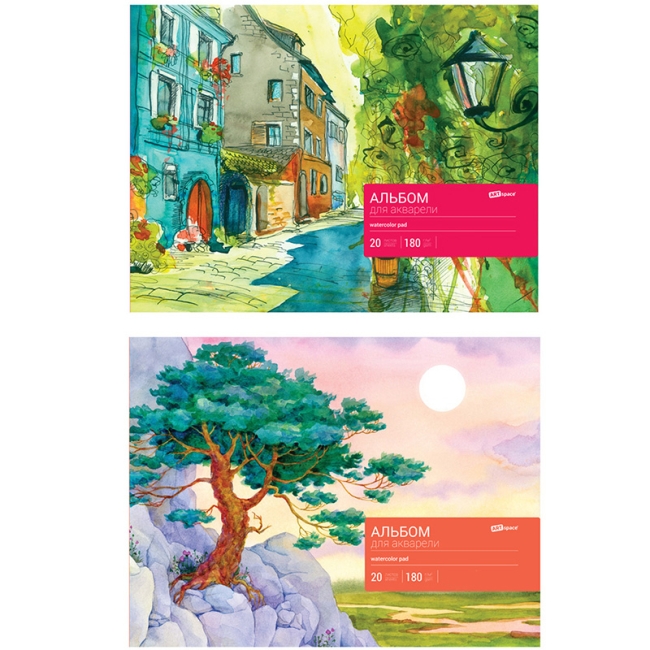 Альбом для акварели, 20л., А4, на склейке ArtSpace, блок рис. бум., 180г/м2