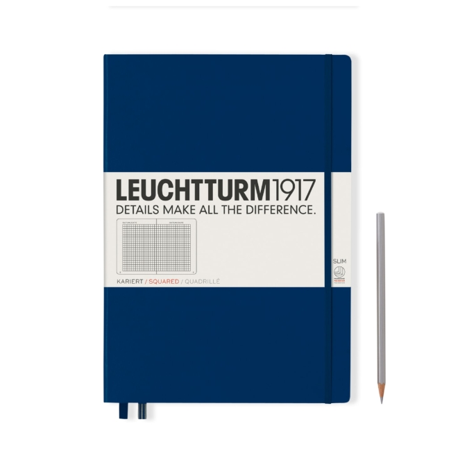 Блокнот Leuchtturm1917 Master Slim A4+ (22.5x31.5см.), 100г/м2 - 123 стр. в клетку, твердая обложка, цвет: Синий Неви