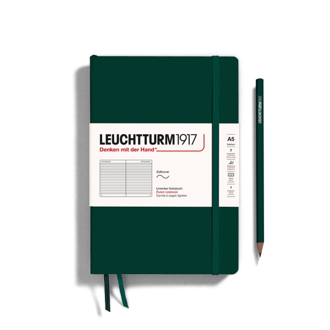 Блокнот Leuchtturm1917 Natural Colors A5 (14.5x21см) 61л в линейку мягкая обложка, цвет:  Зеленый лес