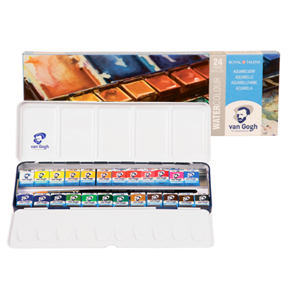 Набор акварели Van Gogh Metal Box 24 цвета в металическом кейсе с кистью Ван Гог купить в художественном магазине ArtCraft.Space с доставкой по РФ и СНГ