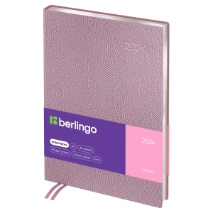 Ежедневник датированный 2024г., А5, 184л., кожзам, Berlingo "Metallic", сер. срез, розовый металлик