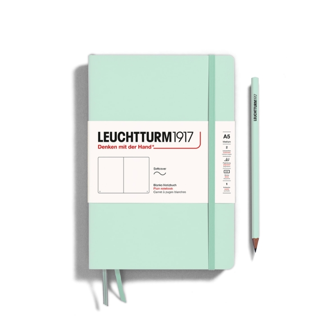 Блокнот Leuchtturm1917 Natural Colors A5 (14.5x21см) 61л без линовки мягкая обложка, цвет:  Мятный
