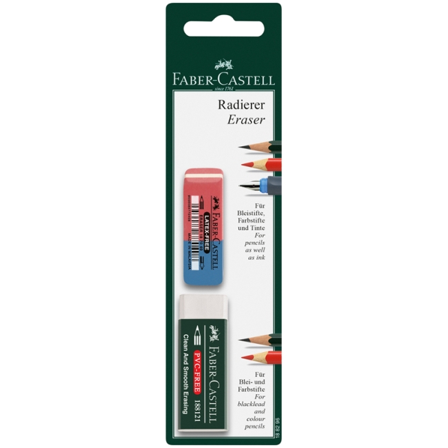 Набор ластиков Faber-Castell 2шт. (арт. 187040-комбинированный ластик и арт. 188121-ластик PVC-Free), блистер