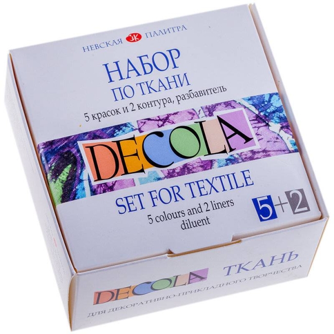 Набор по ткани Decola, краски акриловые 5*20мл, контуры в тубах 2*18мл, разбавитель Набор по ткани Decola, краски акриловые 5*20мл, контуры в тубах 2*18мл, разбавитель