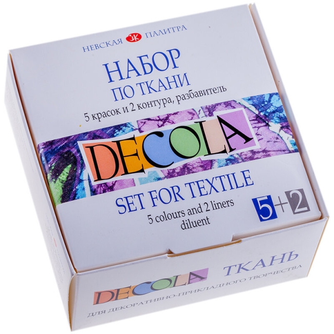 Набор по ткани Decola, краски акриловые 5*20мл, контуры в тубах 2*18мл, разбавитель Набор по ткани Decola, краски акриловые 5*20мл, контуры в тубах 2*18мл, разбавитель