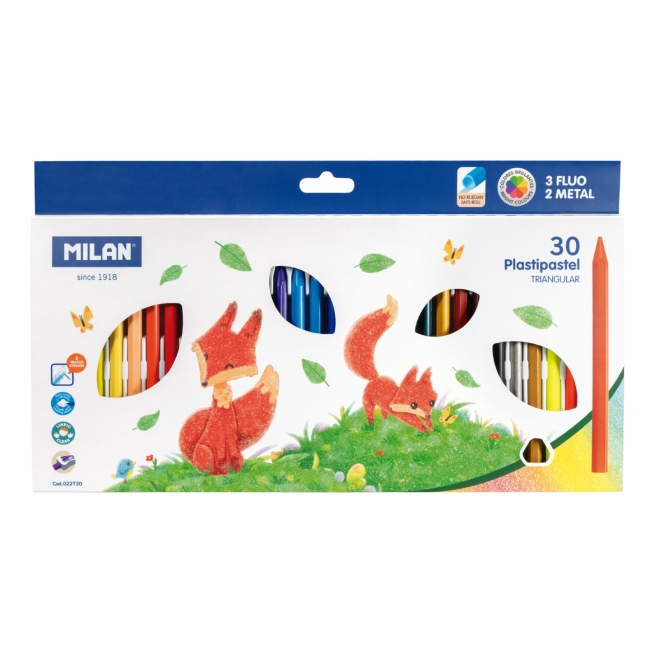 Набор пластиковых цветных карандашей MILAN Plastipastel  трехгранные 30 цветов в упаковке с европодвесом