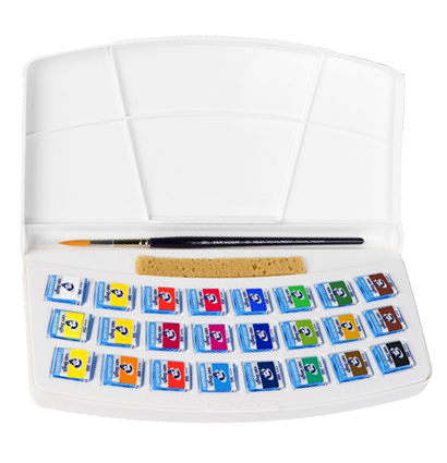 Акварель Van Gogh Royal Talens набор кюветы в кейсе + кисть / 24 цвета Ван Гог купить в магазине красок для художников ArtCraft.Space с доставкой по всей России