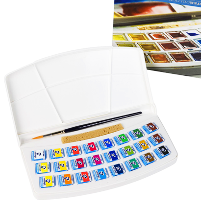 Акварель Van Gogh Royal Talens набор кюветы в кейсе + кисть / 24 цвета Ван Гог купить в магазине красок для художников ArtCraft.Space с доставкой по всей России