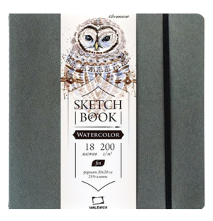 Скетчбук Малевичъ для акварели "Shammy", Fin, серый, 200 г/м, 20х20, 18л